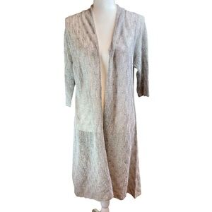 EILEEN‎ FISHER Gray Sheer Open Weave Wool Long Cardigan Duster Sz Large Duster